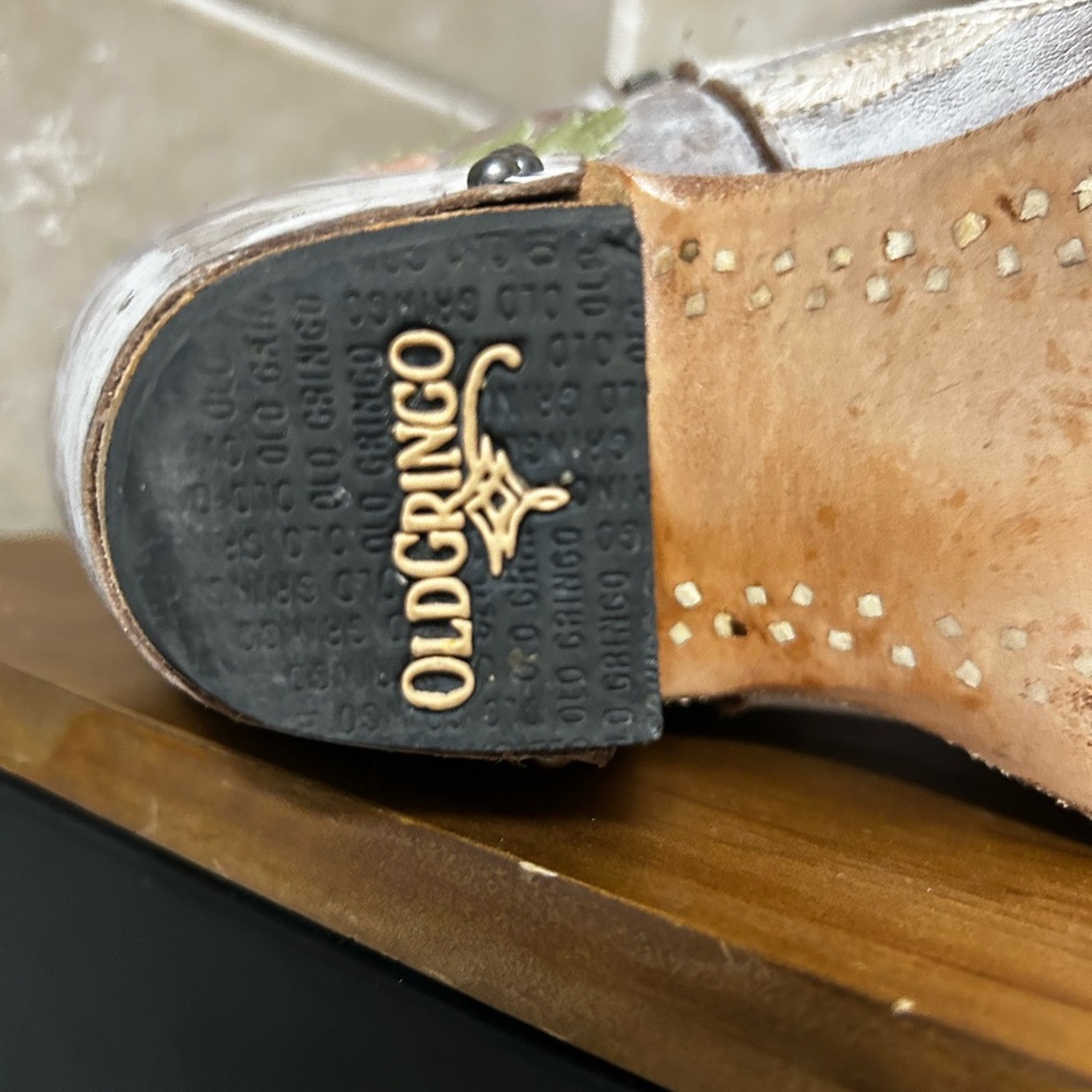 Old Gringo Silver and Brown Embroidered Heeled Boots - Picture 4 of 5